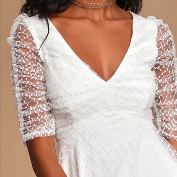 NWT Lulus Sunshine Stroll White Ruched Mesh Skater Dress - Picture 3 of 6